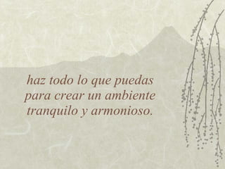 haz todo lo que puedas  para crear un ambiente  tranquilo y armonioso.  
