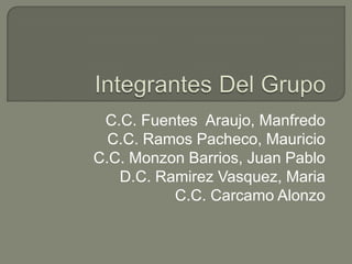 Integrantes Del Grupo  C.C. Fuentes  Araujo, Manfredo C.C. Ramos Pacheco, Mauricio       C.C. Monzon Barrios, Juan Pablo D.C. RamirezVasquez, Maria C.C. CarcamoAlonzo 