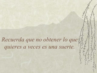 Recuerda que no obtener lo que
 quieres a veces es una suerte.
 