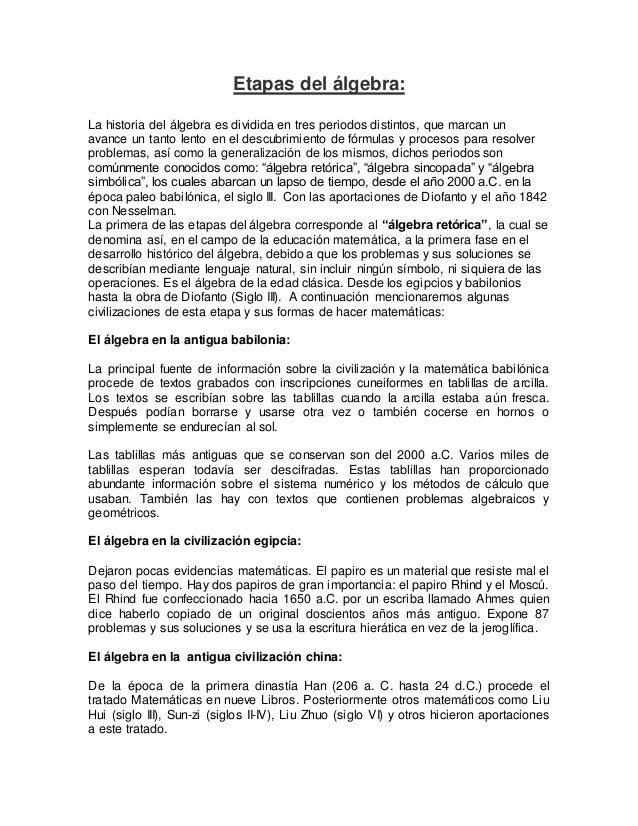 Etapas del álgebra