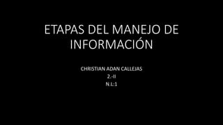 ETAPAS DEL MANEJO DE
INFORMACIÓN
CHRISTIAN ADAN CALLEJAS
2.-II
N.L:1
 
