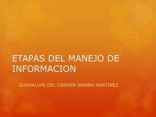 ETAPAS DEL MANEJO DE 
INFORMACION 
GUADALUPE DEL CARMEN IBARRA MARTINEZ 
 