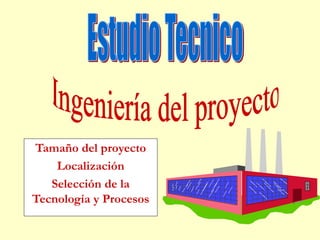 Tamaño del proyecto
Localización
Selección de la
Tecnología y Procesos
 