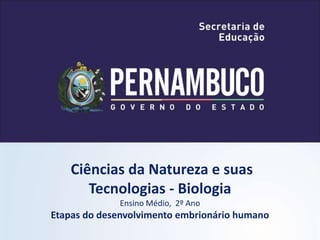 Ciências da Natureza e suas
Tecnologias - Biologia
Ensino Médio, 2º Ano
Etapas do desenvolvimento embrionário humano
 