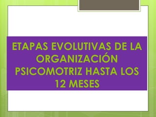 ETAPAS EVOLUTIVAS DE LA
ORGANIZACIÓN
PSICOMOTRIZ HASTA LOS
12 MESES

 