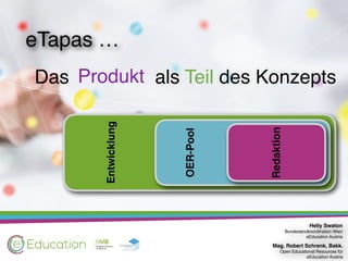 eTapas...
Helly Swaton
Bundeslandkoordination Wien
eEducation Austria
Mag. Robert Schrenk, Bakk.
Open Educational Resource...