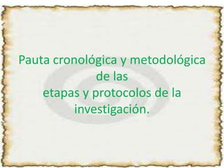 Pauta cronológica y metodológica de las etapas y protocolos de la investigación. 
