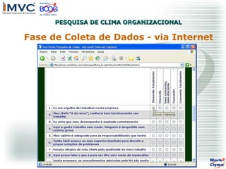 PESQUISA DE CLIMA ORGANIZACIONAL

Fase de Coleta de Dados - via Internet

 