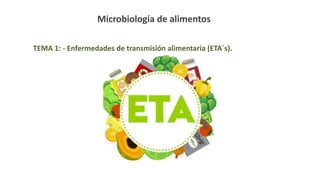 Microbiología de alimentos
TEMA 1: - Enfermedades de transmisión alimentaria (ETA´s).
 