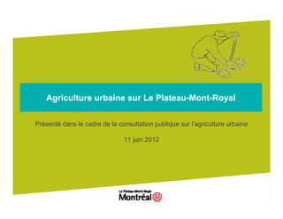 Agriculture urbaine sur Le Plateau-Mont-Royal

Présenté dans le cadre de la consultation publique sur l’agriculture urbaine

                               11 juin 2012
 