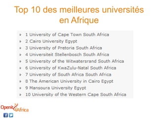 Top 10 des meilleures universités
en Afrique
 