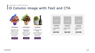 44
CONTENT COMPONENTS
I3 Column image with Text and CTA
Image Image Image
CTA CTACTA
 