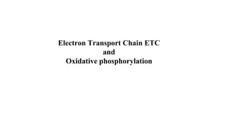 Electron Transport Chain ETC
and
Oxidative phosphorylation
 