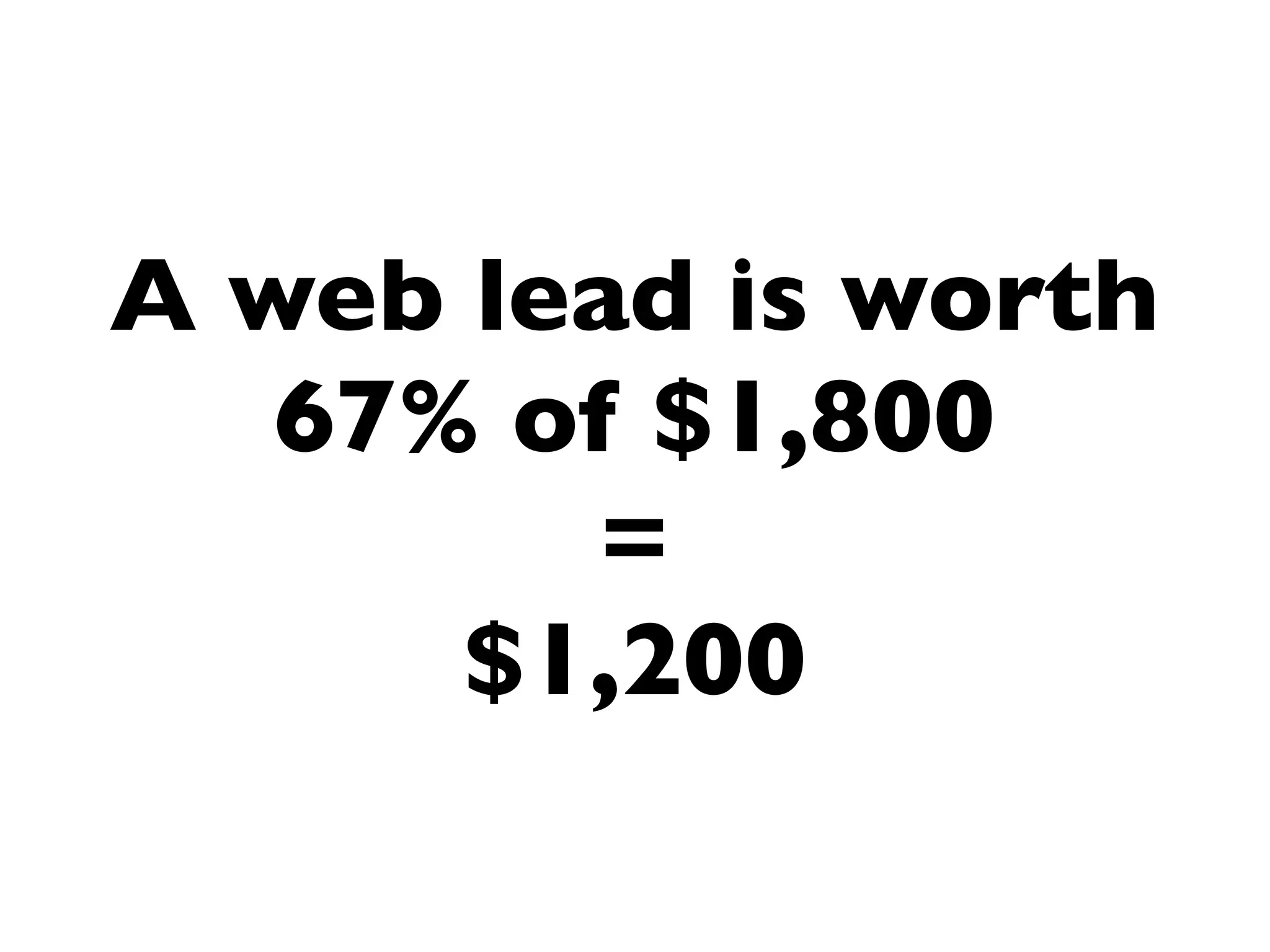 A web lead is worth
   67% of $1,800
         =
      $1,200
 