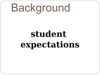 Background

   student
 expectations
 