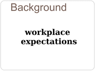 Background

  workplace
 expectations
 