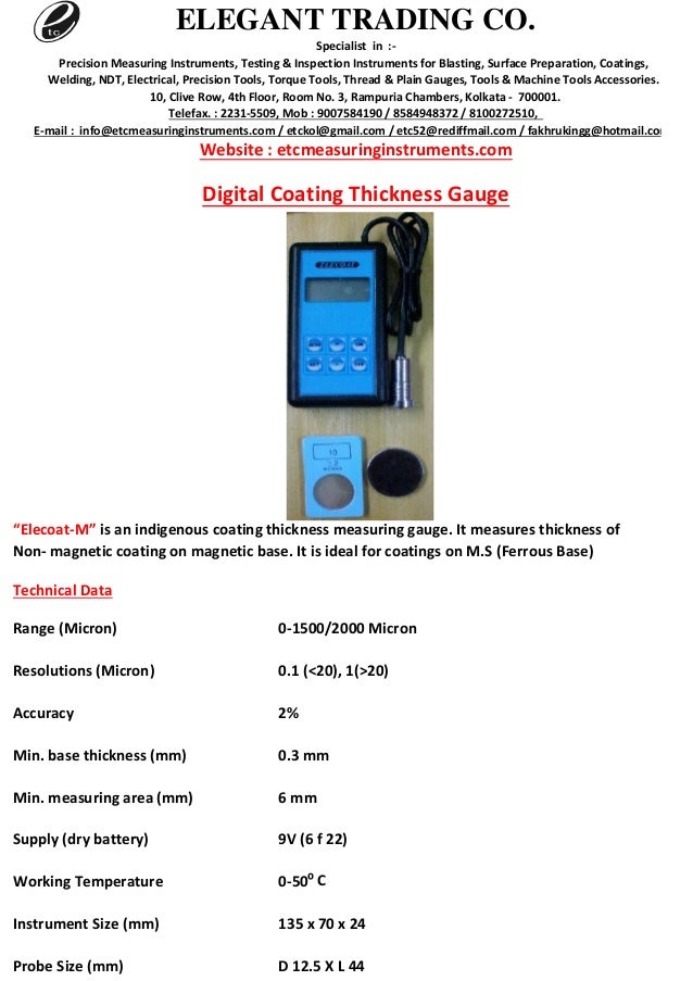 Etc Digital Coating Thickness Gauge Ferrous