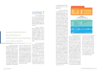 หากกล่าวถึงท�ำธุรกรรมทาง
อิเล็กทรอนิกส์ที่ผ่านมา มีมุมมองที่แตก
ต่างทั้งในด้านการให้ความหมาย การ
แบ่งประเภท รวมไปถึงการก�ำหนด
ขอบเขตของการจัดเก็บปริมาณและ
มูลค่าที่เกิดขึ้น ส่งผลให้ประเทศไทยยัง
ไม่มีตัวเลขที่แสดงถึงปริมาณและมูลค่า
ของการท�ำธุรกรรมทางอิเล็กทรอนิกส์ใน
ภาพรวม ซึ่งปัญหาส�ำคัญมาจากขอบเขต
การจัดเก็บตัวเลขทางด้านสถิติและการ
ก�ำหนดค�ำนิยามที่แตกต่างกัน ดังนั้น
สพธอ. จึงเห็นถึงความส�ำคัญของการ
รวบรวมและวิเคราะห์ข้อมูลที่เกี่ยวข้อง
บนนิยามที่เป็นไปในทิศทางเดียวกัน
ครอบคลุมทั้งกิจกรรมการด�ำเนินงานทั้ง
หน่วยงานภาครัฐ และเอกชน ซึ่ง
ไม่จ�ำเป็นว่าการท�ำธุรกรรมทาง
อิเล็กทรอนิกส์จะต้องรวมถึงการช�ำระเงิน
ทางอิเล็กทรอนิกส์เพียงเท่านั้น สพธอ. จึง
ได้เสนอการก�ำหนดค�ำนิยามและการแบ่ง
ประเภทของค�ำว่าธุรกรรมทาง
อิเล็กทรอนิกส์ เพื่อประโยชน์ในการ
วางแผนการจัดเก็บข้อมูลให้ได้ตัวเลขที่
สามารถสะท้อนให้เห็นถึงอัตราการเติบโต
ของปริมาณและมูลค่าการท�ำธุรกรรมทาง
อิเล็กทรอนิกส์ของประเทศ และเพื่อเป็น
ข้อมูลพื้นฐานประกอบการวางแผนการ
ด�ำเนินงานเพื่อหาแนวทางส่งเสริมและ
สนับสนุนในระยะยาวต่อไป
	 “ธุรกรรมทางอิเล็กทรอนิกส์
หมายรวมถึง กิจกรรมที่กระท�ำขึ้น
ระหว่างหน่วยธุรกิจ บุคคล รัฐ ตลอดจน
องค์กรเอกชนหรือองค์กรของรัฐใดๆ
เพื่อวัตถุประสงค์ทางธุรกิจ การค้า การ
บริการและการติดต่องานราชการ โดย
ใช้วิธีการทางอิเล็กทรอนิกส์ทั้งหมดหรือ
แต่บางส่วน”
	 ยกตัวอย่าง การซื้อ-ขาย
สินค้าผ่านเครือข่ายอินเทอร์เน็ต การ
พาณิชย์อิเล็กทรอนิกส์ การสมัคร
สมาชิกผ่านระบบออนไลน์ การตกลง
ท�ำสัญญาซื้อ-ขาย หรือสัญญาตกลงตาม
ข้อบังคับต่างๆ บนเครือข่าย การโอน
เงินด้วยระบบอัตโนมัติผ่านระบบ
เครือข่าย การสื่อสารรับ-ส่งข้อมูล
อิเล็กทรอนิกส์ด้วยเครือข่าย และการ
สอบถามข้อมูลผ่านระบบออนไลน์
เป็นต้น
	 จากการก�ำหนดนิยามเบื้อง
ต้น น�ำไปสู่การแบ่งกลุ่มของการท�ำ
ธุรกรรมทางอิเล็กทรอนิกส์ออกเป็น ๕
กลุ่มที่ส�ำคัญ ได้แก่ e-Trading and
Service (การซื้อขายสินค้าและบริการ
ทางอิเล็กทรอนิกส์) e-Payment
(การช�ำระเงินทางอิเล็กทรอนิกส์)
e-Certificate (การรับรองสิทธิ์ทาง
อิเล็กทรอนิกส์) e-Health (การใช้
เทคโนโลยีสารสนเทศและการสื่อสารที่
เกี่ยวข้องกับสุขภาพ) และ e-Filing
and e-Reporting (การยื่นค�ำร้อง
ค� ำ ข อ ห นั ง สื อ / เ อ ก ส า ร ท า ง
อิเล็กทรอนิกส์และการจัดท�ำรายงาน
และเผยแพร่ในรูปแบบอิเล็กทรอนิกส์)
ภายใต้การแบ่งกลุ่มดังกล่าวจะมี
แผนยุทธศาสตร์ส�ำนักงาน
พัฒนาธุรกรรมทาง
อิเล็กทรอนิกส์ (องค์การมหาชน)
พ.ศ. ๒๕๕๕-๒๕๕๘
?ธุรกรรมทางอิเล็กทรอนิกส์
(e-Transactions) คืออะไร	
กิจกรรมที่เกี่ยวข้องในรูปแบบที่หลาก
ห ล า ย ที่ ด� ำ เ นิ น ก า ร ผ ่ า น ท า ง
อิเล็กทรอนิกส์
	 องค์ประกอบหรือปัจจัย
แวดล้อมที่ส�ำคัญของธุรกรรม
ทางอิเล็กทรอนิกส์ประกอบด้วย ๔ ส่วน
หลักซึ่งมีความสัมพันธ์และเกี่ยวเนื่อง
กัน ได้แก่ โครงสร้างพี้นฐานทาง
โทรคมนาคมและเครือข่าย (Physical
Infrastructure) ซึ่งเป็นฐานรากส�ำคัญ
ของการสื่อสารและการท�ำธุรกรรมใน
ทุกประเภท อย่างไรก็ตาม เพื่อให้การ
ท�ำธุรกรรมเป็นไปอย่างมั่นคงปลอดภัย
เกิดการสื่อสารถึงกันอย่างราบรื่น
และมีผลเป็นที่ยอมรับทางกฎหมายจ�ำเป็น
ต้องมีองค์ประกอบอีกกลุ่มหนึ่งที่ต้อง
ด�ำเนินการร่วมกัน กล่าวคือ โครงสร้าง
พื้นฐานที่เป็นปัจจัยเกื้อหนุนต่อ
(Logical Infrastructure) ซึ่งช่วยเสริม
ให้เกิดความมั่นคงปลอดภัยในการท�ำ
ธุรกรรมบนโครงข่าย รักษาความเป็น
ส่วนตัว ส่งเสริมให้สื่อสารระหว่างกัน
เป็นไปอย่างมีประสิทธิภาพบน
มาตรฐานเดียวกัน รวมถึงกฎหมายและ
กฎระเบียบต่างๆ ที่จะช่วยเอื้อให้การ
ท�ำธุรกรรมทางอิเล็กทรอนิกส์มีผล
เทียบเท่าและเป็นยอมรับเสมือนการท�ำ
ธุรกรรรมในช่องทางปกติ องค์ประกอบ
ถัดมาที่มีส่วนส�ำคัญคือ Application
back end ซึ่งเป็น Application
เชิงระบบของธุรกรรมพื้นฐานที่ช่วย
อ�ำนวยความสะดวกและส่งเสริมการท�ำ
ธุรกรรมทางออนไลน์ที่ต้องด�ำเนินการ
พร้อมกันไปทั้งระบบนับจากฐานราก
ซึ่งปัจจุบัน มีหน่วยงานภาครัฐเป็นผู้รับ
ผิดชอบหลักในแต่ละองค์ประกอบ
ได้แก่ คณะกรรมการกิจการกระจาย
เสียง กิจการโทรทัศน์ และกิจการ
โทรคมนาคมแห่งชาติ (กสทช.) ที่ท�ำ
หน้าที่ดูแลโครงสร้างพื้นฐานทาง
โทรคมนาคมและเครือข่าย สพธอ.
ด�ำเนินการในส่วนส�ำคัญที่เป็น
โครงสร้างพื้นฐานซึ่งเป็นปัจจัยเอื้อต่อ
Application front end
ประเด็นความท้าท้ายเหล่านี้ได้
ถูกถ่ายทอดอย่างเป็นรูปธรรมสู่พันธกิจ
และยุทธศาสตร์องค์กร ดังปรากฏ
ในแผนการด�ำเนินงานใน ๔ ปีแรก
(พ.ศ. ๒๕๕๕ – ๒๕๕๘) ของ สพธอ. ซึ่ง
มีแนวทางการพัฒนาธุรกรรมทาง
อิเล็กทรอนิกส์ให้มีความสอดคล้องกับ
นโยบายรัฐบาลที่จะผลักดันให้
ประเทศไทยมีความทันสมัยและ
ก้าวหน้า (SMART Thailand) ทั้ง
ในด้าน SMART Network, SMART
Government และ SMART Business
รวมถึงการสร้างขีดความสามารถของ
ประเทศเพื่อให้พร้อมต่อการเข้าสู่
ประชาคมอาเซียน ในปี ๒๕๕๘
	 อย่างไรก็ตาม ความท้าทาย
ที่ส�ำคัญของการผลักดันให้เกิดการท�ำ
ธุรกรรมทางอิเล็กทรอนิกส์ ได้แก่
การสร้างความเชื่อมั่นและความมั่นคง
ปลอดภัยให้แก่การท�ำธุรกรรม
เมื่อพิจารณาในการซื้อขายออนไลน์
ผลการส�ำรวจสถานภาพพาณิชย์
อิเล็กทรอนิกส์ของประเทศไทยปี
๒๕๕๔ ของส�ำนักงานสถิติแห่งชาติ
พบว่า ผู้ซื้อขายทางออนไลน์กว่าร้อยละ
๖๑ มีความกังวลเรื่องปัญหาการฉ้อโกง
ที่ส่งผลต่อความเชื่อมั่นต่อการซื้อขาย
สินค้าทางออนไลน์ ดังนั้น ในการด�ำเนิน
การของ สพธอ. จึงมุ่งเน้นการสร้าง
ความมั่นคงปลอดภัยในการท�ำธุรกรรม
ทางอิเล็กทรอนิกส์ โดยเน้นการท�ำงาน
ในส่วนโครงสร้างพื้นฐานที่ครอบคลุม
สามเรื่องหลักไปพร้อมกัน คือ
ความมั่นคงปลอดภัย (Security)
มาตรฐาน(Standard)และด้านกฎหมาย
(Law) โดยในระยะแรกเน้นในเรื่อง
การสร้างความมั่นคงปลอดภัยเป็นหลัก
รายงานประจำ�ปี ๒๕๕๕
Annual Report 201228 สำ�นักงานพัฒนาธุรกรรมทางอิเล็กทรอนิกส์ (องค์การมหาชน)
Electronic Transactions Development Agency (Public Organization) 29
 
