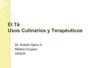 El Té
Usos Culinarios y Terapéuticos

  Dr. Andrés Ogino A.
  Médico Cirujano
  USACH
 