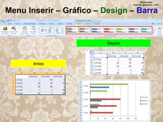 Silvana Lopes
Profª de Informática - ETEC

Menu Inserir – Gráfico – Design – Barra

Depois

Antes

 