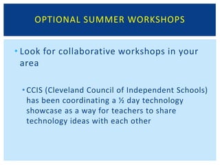Try to get audience participation if applicableWhole Group InstructionPros:Usually best for introduction to new service, policy, software, hardwareGreat for generating ideas amongst staff members on how to utilize technology Cons:Hard to make sure everyone understands new concepts Not good for step-by-step instruction of tech skillsMay need to do individual review with individuals lacking tech savviness