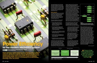This article discusses some of the high            systems, often this is not commercially
                                                                           level power architecture choices which             viable since isolated power stages are                                       Isolation
                                                                           are useful to consider at an early stage in        generally more expensive than non-isolated                      Mains
                                                                                                                                                                                                            Psu #1            dc #1
                                                                           the product design cycle. Choice of high           converters. One alternative option is to
                                                                           level architecture has a significant impact        use an intermediate bus architecture (IBA)
                                                                                                                                                                                                            Psu #2            dc #2
                                                                           on the cost, efficiency and type of power          whereby a front end high efficiency isolated
                                                                           topologies used to provide each of the             converter steps the input power down
                                                                                                                                                                                                            Psu #3            dc #3
                                                                           required power rails.                              to a safe low voltage which then powers
                                                                                                                              secondary side power converters.The IBA
                                                                                                                                                                                                            Psu #4            dc #4
                                                                           System Approach                                    approach allows the majority of the system
                                                                           The power supply system for any product            power converters to use non-isolated
                                                                           generally has a single energy source and           topologies which saves significant cost.                                Intermediate
                                                                                                                                                                                         Isolation
                                                                           requires many regulated DC outputs.                The only downside of this approach is that                                 DC Bus
                                                                           The energy source depends on the                   the energy delivered on most of the output        Mains
                                                                                                                                                                                         Psu #1                               dc #1
                                                                           product type but could be mains power,             rails will experience power loss in two
                                                                           battery supply, telecoms DC input or a             converter stages rather than one. In the case                                 Psu #2            dc #2
                                                                           renewable energy source.                           of the IBA shown in Figure 2, all the energy
                                                                                                                              delivered on rails #2, #3 and #4 experiences                                  Psu #3            dc #3
                                                                           The power subsystem must normally                  loss in the front end converter PSU#1 as
                                                                           provide a number of key functions:-                well as each respective secondary converter.                                  Psu #4            dc #4


                                                                           •     Protect safely against abnormal              Since the IBA approach is often chosen            figure 2
                                                                                 conditions (faults in the product            to minimise cost, there are a number              Independent converter Architecture (Top)
                                                                                 electronics or problems with the             of guidelines which can be followed to            and Intermediate bus Architecture (bottom)
                                                                                 primary energy source)                       maximise the IBA overall system efficiency:-

                                                                           •     Provided regulated voltages to the                   1. Choose an intermediate bus voltage     When considering the commercial
                                                                                 product electronics independent of                   equal to the DC output rail with the      implications of intermediate bus voltage
                                                                                 changes in the primary energy source                 highest power requirement. This           choice, it is good to remember that the
                                                                                 or output load demand                                ensures that the largest possible         secondary side converters with a high
                                                                                                                                      share of the total system power flows     input voltage capability are likely to be
                                                                           •     In many cases, provide galvanic isolation            through a single converter stage.         more expensive and have poorer efficiency
                                                                                 between the primary energy source and                                                          than those where input voltage range is
                                                                                 the product electronics                              2. Where possible try to keep the         low. Conversely, the conversion efficiency
                                                                                                                                      intermediate bus voltage just             of the front end mains power converter
                                                                           •     Control the power on/off sequence of                 slightly higher than the majority of      tends to improve with higher intermediate
                                                                                 the DC power rails as required by the                the required DC output voltages.          voltages. The best intermediate voltage
                                                                                 product electronics                                  This allows for the most efficient        choice is often driven by a combination of
                                                                                                                                      conversion of the intermediate            commercial and technical factors which are
                                                                           •     Provide all the above functionality whilst           bus voltage down to the DC                unique to each product. For many products,
                                                                                 wasting the minimum amount of energy                 output voltages.                          a good choice for system DC voltage rails
                                                                                                                                                                                of around +5V or lower is an intermediate
                                                                           In general the most energy efficient way                   3. DC outputs with a very low load        bus voltage of around 12V. The +12V output




Power Efficiency
                                                                           to provide each DC output is with a single                 compared to the total system load         mains power converter often represents a
                                                                           power converter stage for each power                       will have minimal impact on the           good compromise between commercial
                                                                           rail. In this case, the energy provided to                 overall system efficiency. Rails with     and technical constraints for output power
                                                                           each output passes through only a single                   higher power requirements should          levels up to around 60W.
                                                                           power stage and suffers only one stage of                  be used to justify a particular
                                                                           conversion loss. In the case of mains power                intermediate voltage.                                               Continued page 08 >


for the modern electronics system                                                                       Raw Power                    Regulated DC Voltages




                                                                                                                                                                                        “
                 by Dr. Iain Mosely, Technical Director of Zonetech
                 www.zonetech.com                                                                                                                                                       choice of high
                                                                                Primary Energy Source                Power Subsystem                  Product Electronics         level architecture has
Modern electronic systems require an ever increasing number of different        E.g. Mains AC, Automotive                  ???                     E.g. FPGA μC, μP displays,
                                                                                                                                                             ’s,       ,
                                                                                                                                                                                   a significant impact
                                                                                  DC, Telecoms, Battery,                                                 power amplifiers,
system Dc voltage rails to operate. These complex power requirements                    Generator                                                       signal conditioning
                                                                                                                                                                                  on the cost, efficiency
combined with a drive towards more energy efficient products and ever
shorter product design cycles can become a burden to companies                                                                                                                      and type of power
who would rather focus resource on developing the key differentiating
technology of their new product.                                               figure 1 – high Level Power System
                                                                                                                       energy Flow
                                                                                                                                                                                       topologies
                                                                                                                                                                                                                ”
06   eTech - ISSUE 5                                                                                                                                                                                        eTech - ISSUE 5     07
 