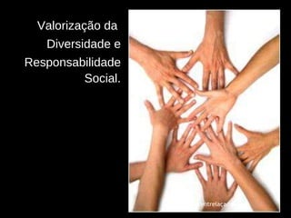 Valorização da  Diversidade e Responsabilidade Social. Mãos entrelaçadas 