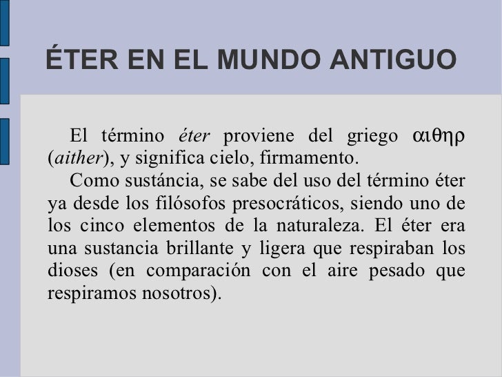 Historia del eter