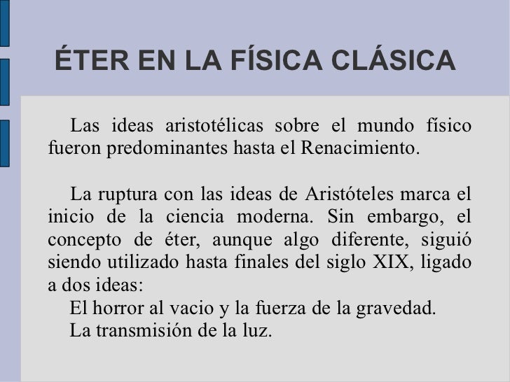 Historia del eter
