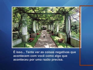 É isso... Tente ver as coisas negativas que
acontecem com você como algo que
aconteceu por uma razão precisa.
 