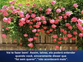 Vai te fazer bem! Assim, talvez, ela poderá entender
quando você, sinceramente disser que
“foi sem querer”,’’não acontecerá mais”.
 