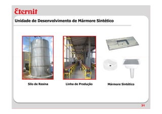 Unidade de Desenvolvimento de Mármore Sintético




      Silo de Resina    Linha de Produção   Mármore Sintético




                                                                31
 