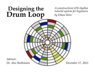 Designing the

Drum Loop

Advisor:
Dr. Alex Ruthmann

A constructivist iOS rhythm
tutorial system for beginners
by Ethan Hein

December 17, 2013

 