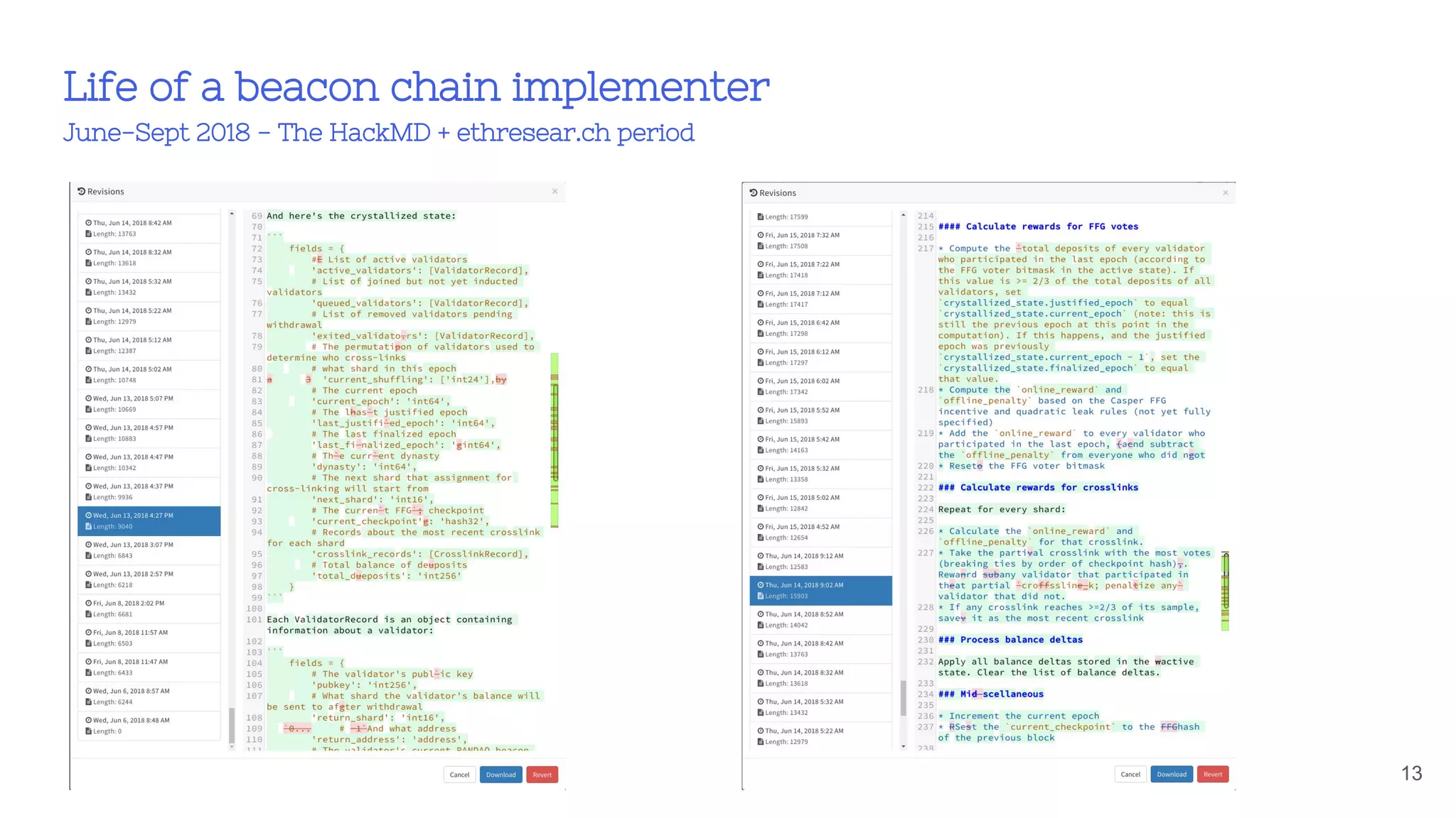 Life of a beacon chain implementer
June-Sept 2018 - The HackMD + ethresear.ch period
13
 