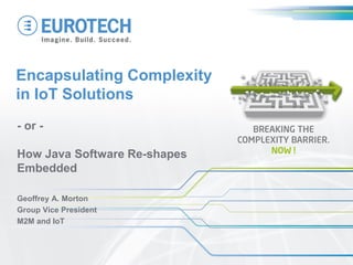 Encapsulating Complexity in IoT Solutions 
- or - 
How Java Software Re-shapes Embedded 
Geoffrey A. Morton 
Group Vice President 
M2M and IoT  