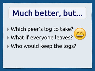 New Features
✓ Fetch logs on join
✓ Reconnection recovery
✓ Show peer cursors
 
