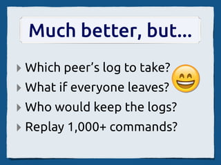 New Features
✓ Fetch logs on join
✓ Reconnection recovery
✓ Show peer cursors
✓ Cross-browser support!
 