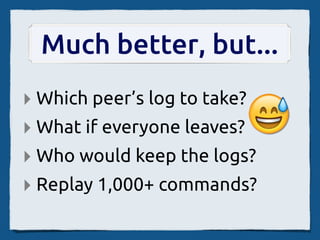 New Features
✓ Fetch logs on join
✓ Reconnection recovery
✓ Show peer cursors
✓ Cross-browser support!
 