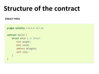 Structure of the contract
STRUCT TYPES
 