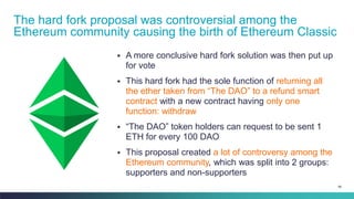 96
▪ A more conclusive hard fork solution was then put up
for vote
▪ This hard fork had the sole function of returning all...