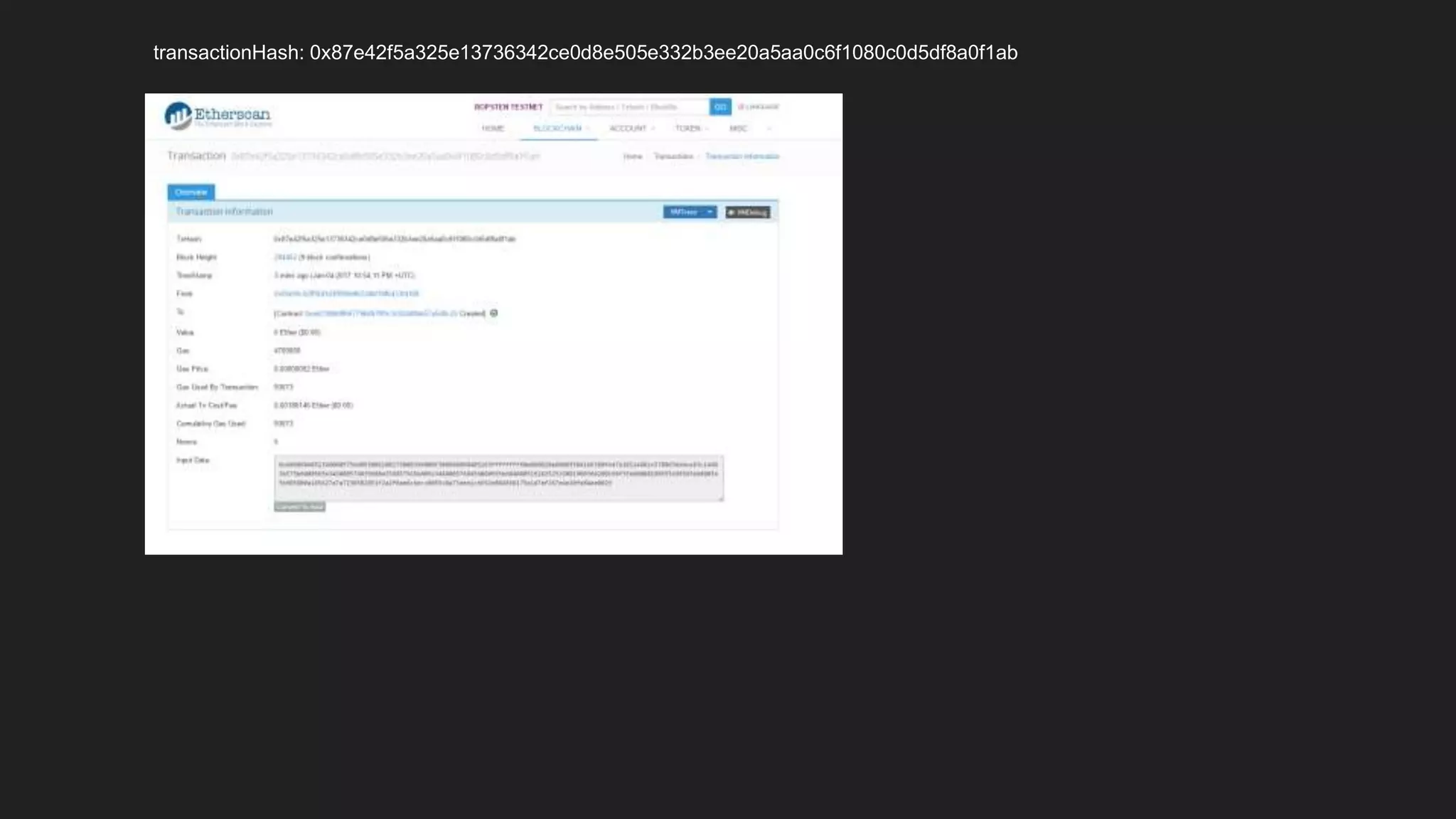 transactionHash: 0x87e42f5a325e13736342ce0d8e505e332b3ee20a5aa0c6f1080c0d5df8a0f1ab
 