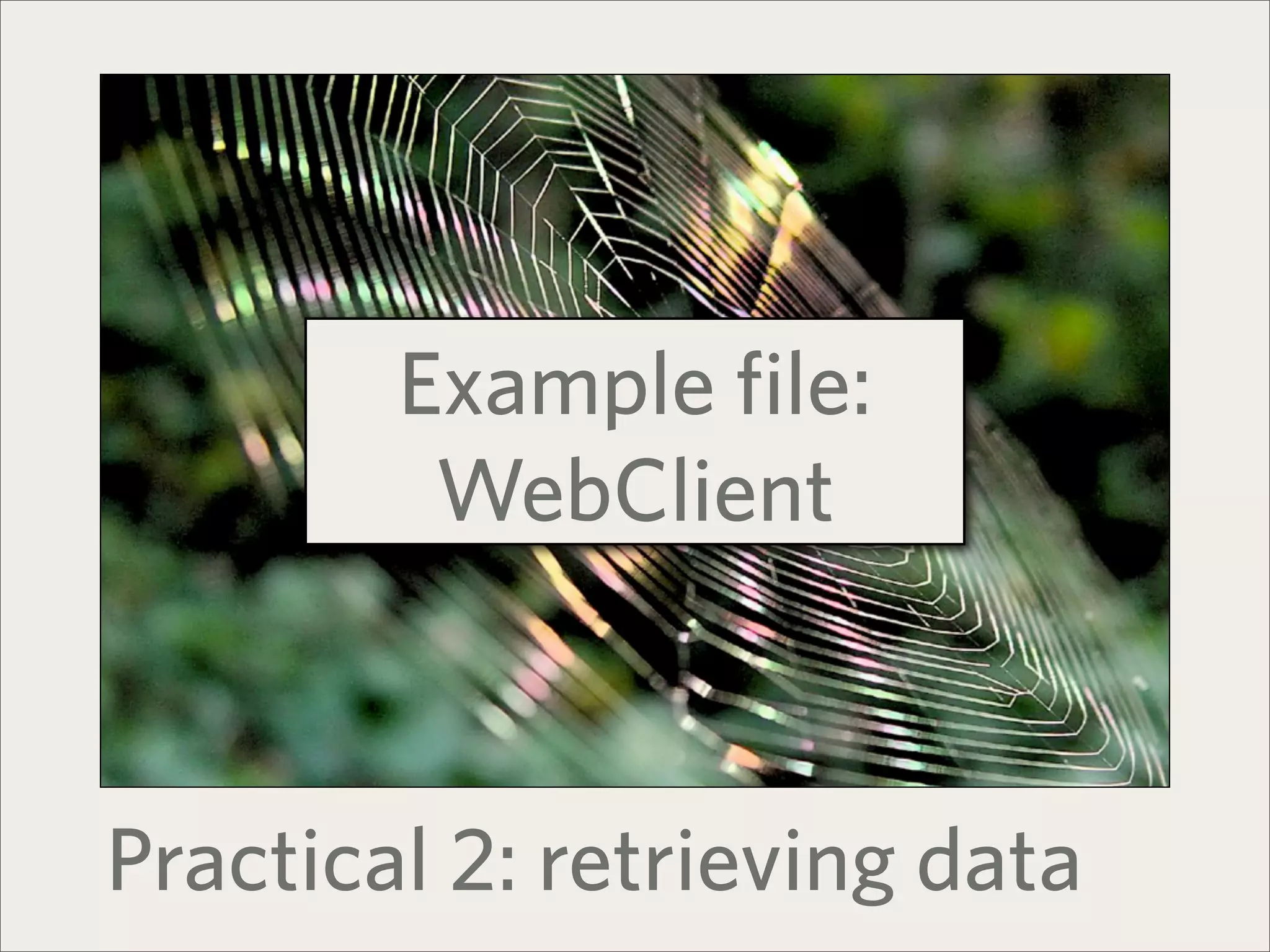 Example file:
         WebClient



Practical 2: retrieving data
 