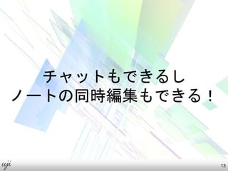 チャットもできるし
ノートの同時編集もできる！
13
 