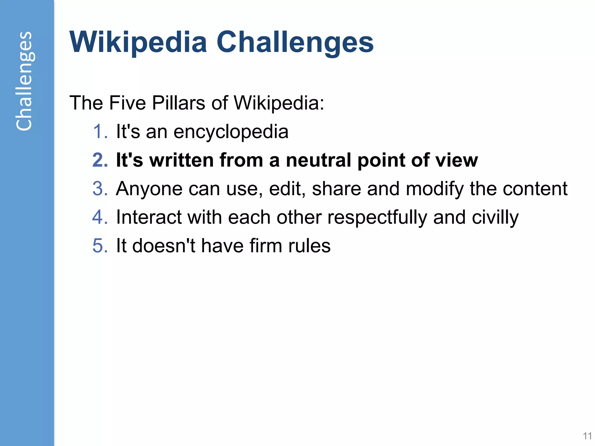 11
Links to Wikipedia from Repositories
Background
• Survey of 24 Russell Group Unis
published on 28 Aug 2014
• Total of 1,108 links found from IRs
• Blog post summarised findings
Discussion
• Dangers that:
 Evidence → League table → Race
 Research support staff, researchers, etc. ─ unaware of
Wikipedia principles ─ focus on SEO benefits
 Awareness of WP principles ignored
• “If we wish to see Wikipedia acting as the front matter to research
provided by the university sector should we be seeking to develop
a similar statement on how we will do this whilst ensuring that we
act in accordance with Wikipedia’s policies and guidelines?”
Evidence
 
