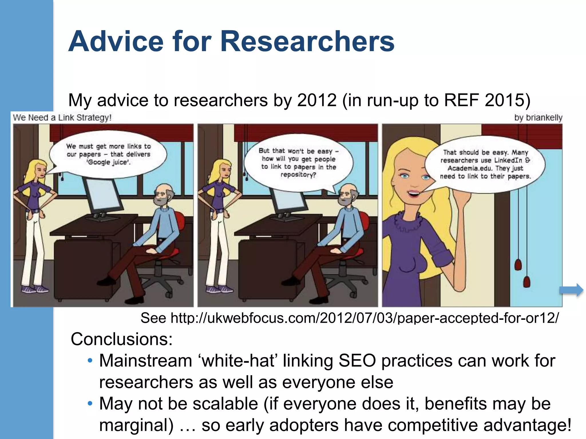 Reasons for Popularity
“Can LinkedIn and Academia. edu Enhance
Access to Open Repositories?”
9
Evidence
 