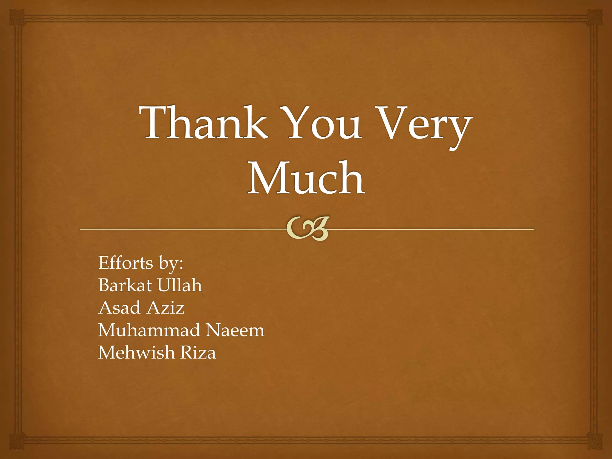 Efforts by:
Barkat Ullah
Asad Aziz
Muhammad Naeem
Mehwish Riza
 