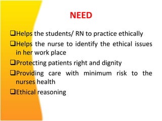 Ethical Committee, Code of ethics and Professional conduct In Nursing ...