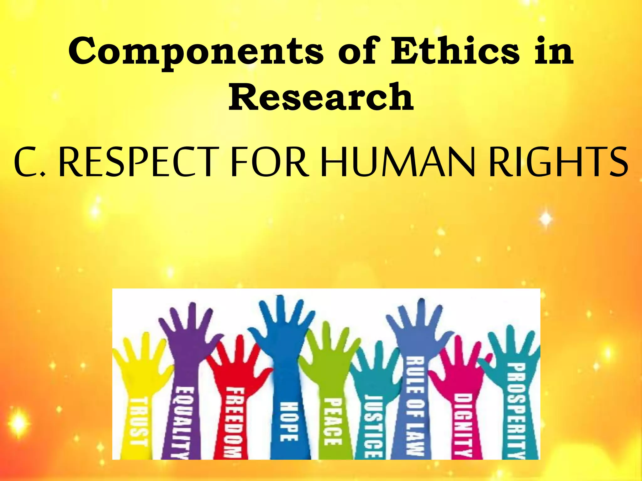 Components of Ethics in
Research
C. RESPECT FOR HUMAN RIGHTS
 