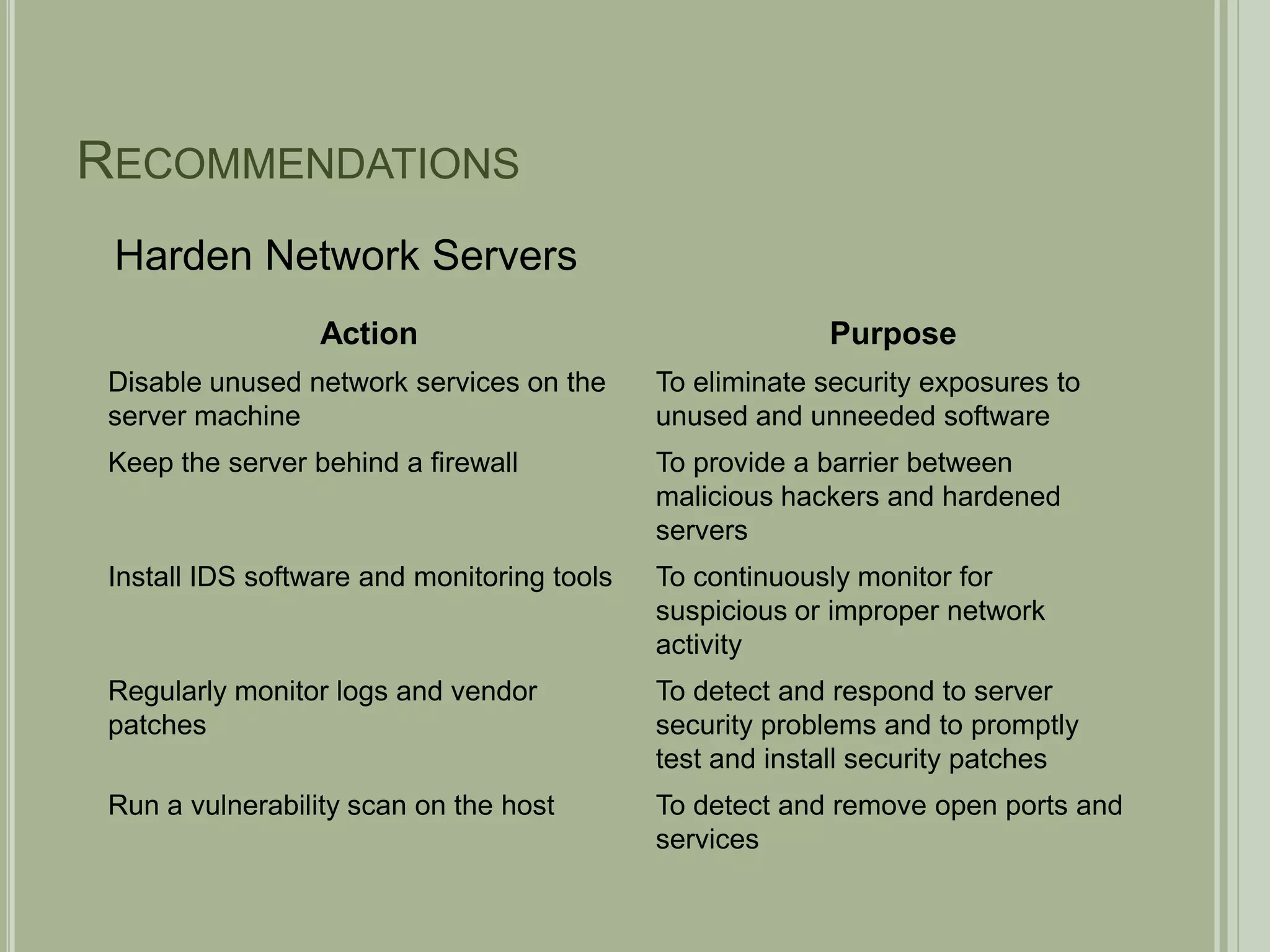 RecommendationsHarden Network Servers