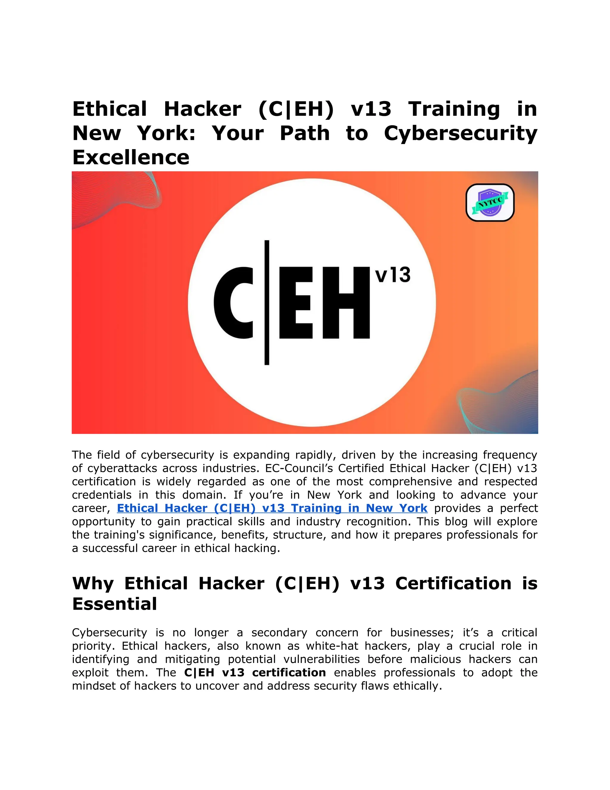 Ethical Hacker (C_EH) v13 Training in New York_ Your Path to